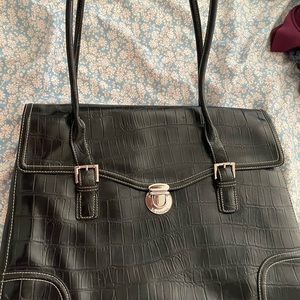 Liz Claiborne brief case leather look - black and silver